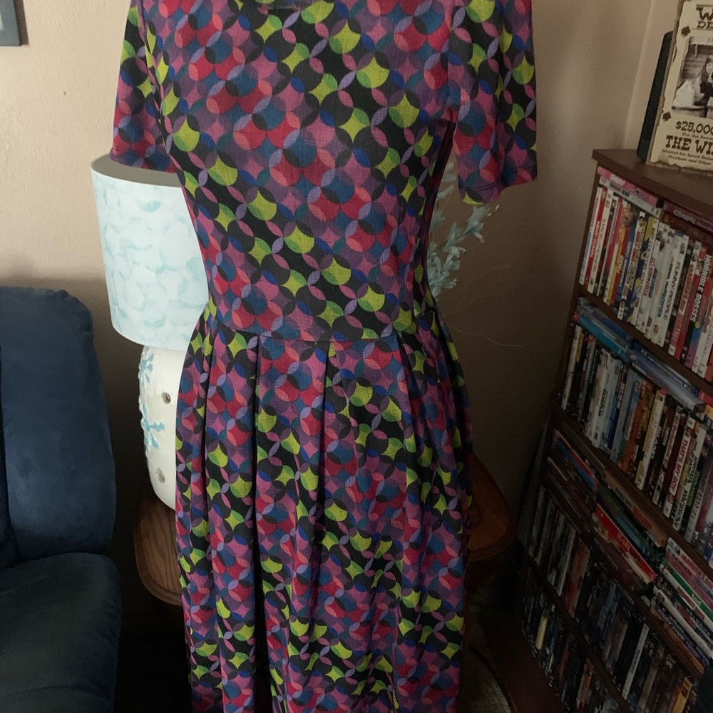 LuLaRoe Purple Pink Green Geometric Midi Dress Size Small $10
